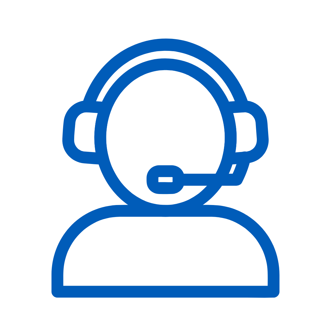 Line drawing of a person with a headset on.