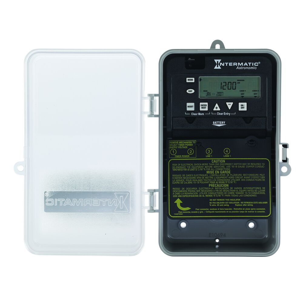 Minuterie électronique astronomique à 1 circuit 7 jours, 120-277 V CA, 50/60 Hz, interrupteur unipolaire unidirectionnel, boîtier en plastique pour extérieur/intérieur, vente au Mexique uniquement