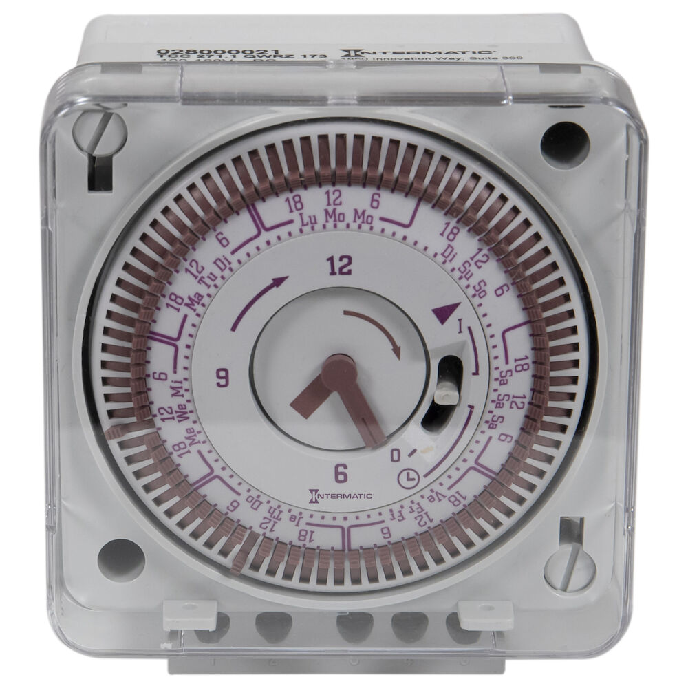 Electromechanical Quartz clock, 7-day, 230 VAC, 50/60 Hz / 130 VDC, Panel Mount Timer Module with Battery Backup and Manual Override, 2-hour Intervals, 16 A, SPDT - TCC 271.1 173