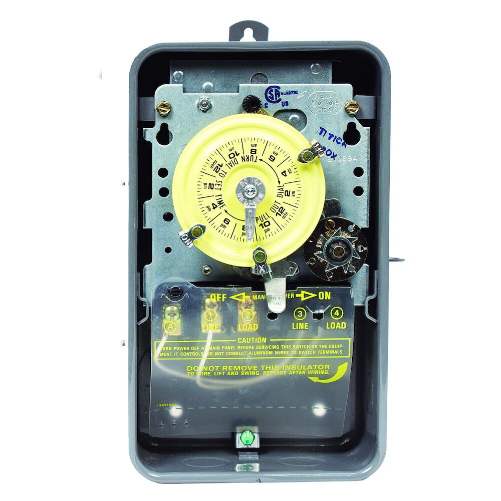 24-Hour Mechanical Time Switch with Skip-a-Day, 120 VAC, 60Hz, SPST, Outdoor Metal Enclosure, 1 Hour Interval