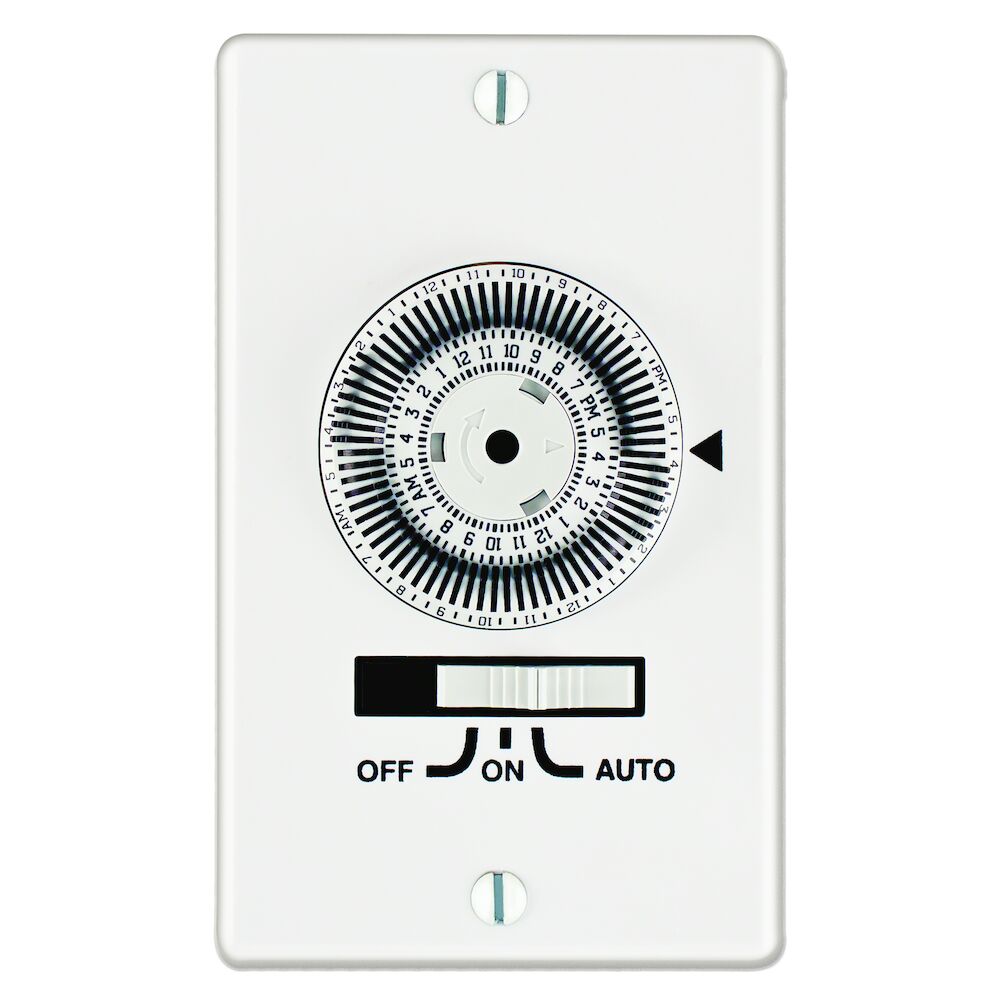 24-Hour Heavy-Duty Mechanical In-Wall Timer, Timer Only, 120 VAC, 20A, 1 Gang, SPST, White