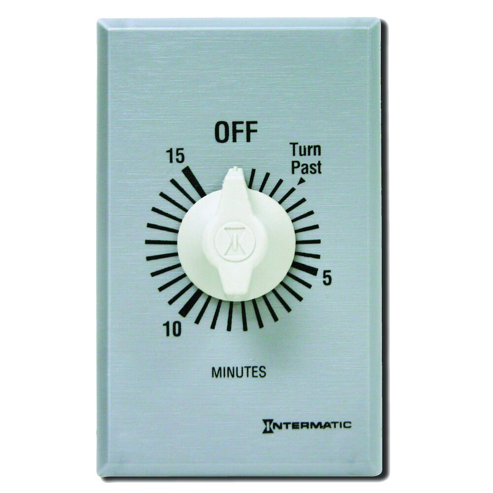 Spring Wound Countdown Timer, Commercial, 125-277 VAC, 50/60 Hz, SPDT, 15 Minute Max, Without Hold, Silver