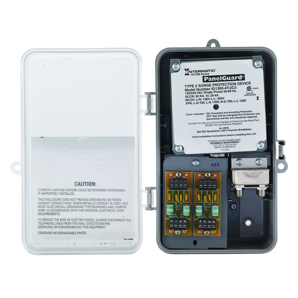 Surge Protective Device, 4 Telephone Lines, 2 Coax Lines, 6-Mode, 120/240 VAC 1Ph, Type 2